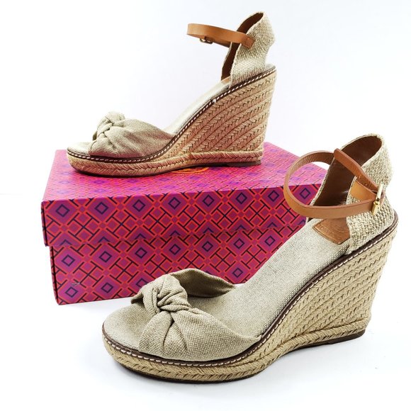 Tory Burch | Shoes | Tory Burch Macy Linen Gold Wash Espadrilles Wedges |  Poshmark